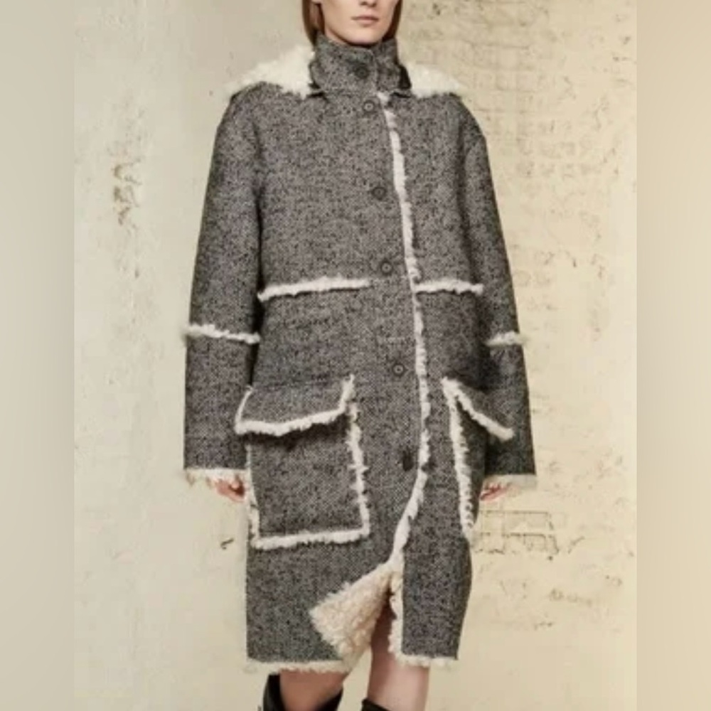 Zara LIMITED mantel woolmantel oversized lammfell shearling jacket size XS